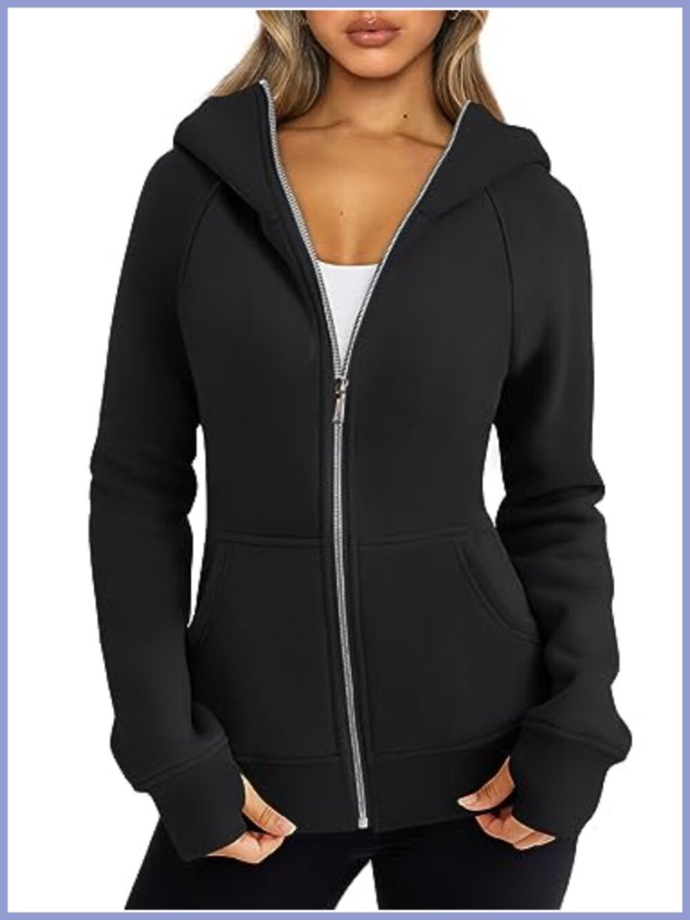 Trendy Queen Full Zip Hoodie Fleece Jacket Slim Fit Cotton Blend Sweatshirt
